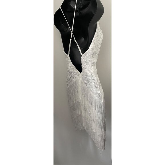 I saw it first party fun flirty mini dress fringing hi low size 4 white flapper - Picture 5 of 7
